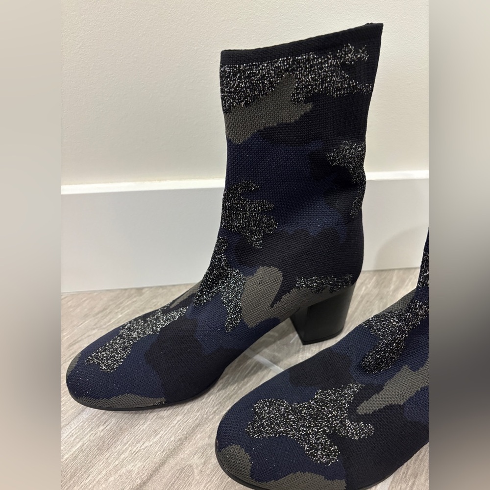Zadig & Voltaire Blue/Black Camouflage Print Canvas Heel Ankle Boots Size 8 (39) - Picture 7 of 12